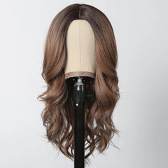 ALAN EATON Ombre Honey Brown Wigs Long Wavy Synthetic Wigs Middle Part Layered Hair Heat Resistant Realistic Fiber Wig Daily Use