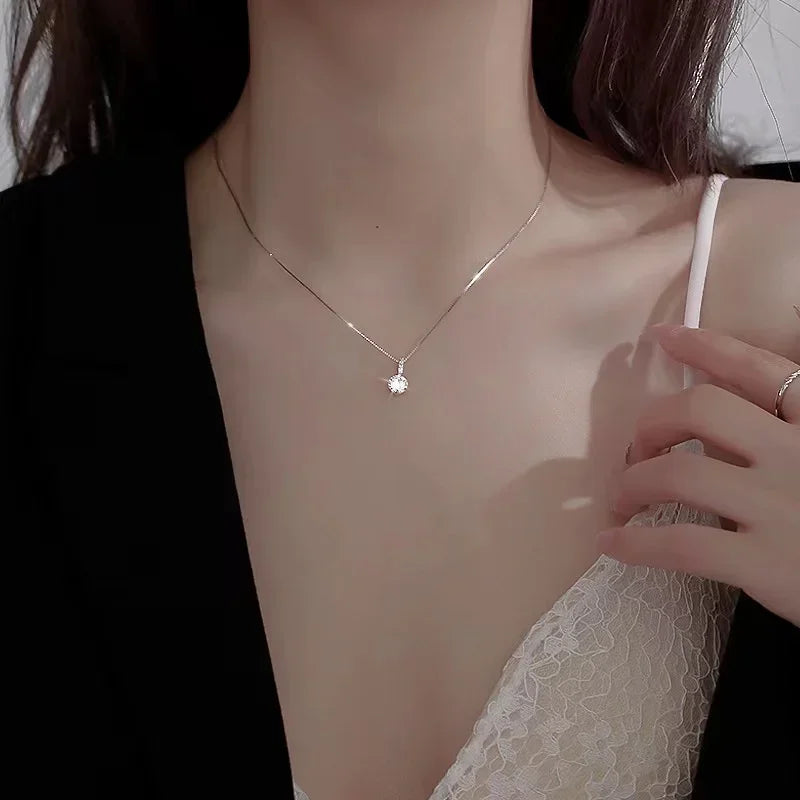 Sterling Silver Round Zircon Necklace