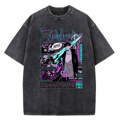 Solo Leveling Washed T-shirt Cotton High Quality teen Pastel Pop Culture Vintage 80s t shirt University Breathable 2000s Digital