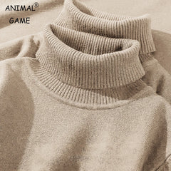 Men's Turtleneck Sweater Knitted Breathable Warm Rollneck Sweatshirts Vintage Pullover Solid Color Jumper Slim Fit Sweater