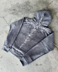 Y2K Fashion Hoodie New Gothic Oversize Pattern Print Embroidery Zipper Hoodie Coat Womens Loose Sweatshirt Couple Casual Hoodie