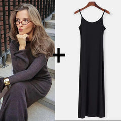 Elastic Knit Long Dresses