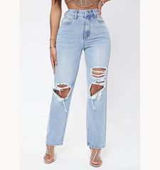 Mom Jeans Women Pant Long Pants Hollow Out Blue Elegant High Waist Pencil Elegant Wide Leg Streetwear Y2k Denim Trousers 2025