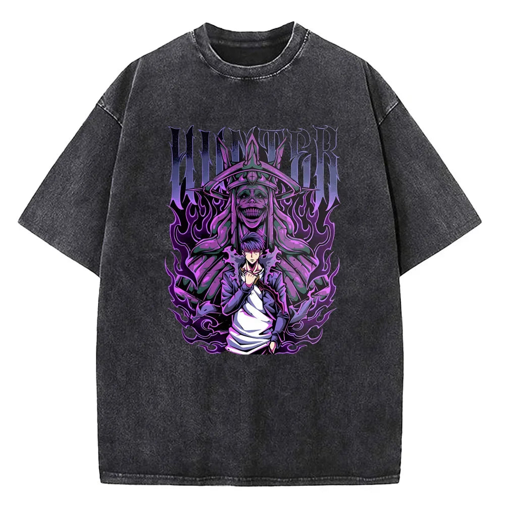 Solo Leveling Washed T-shirt Cotton High Quality teen Pastel Pop Culture Vintage 80s t shirt University Breathable 2000s Digital