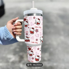 Stanley 40oz1200ml handle car mug mug with straw car ice cream mug cartoon kt cat cup.