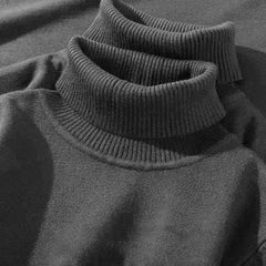 Men's Turtleneck Sweater Knitted Breathable Warm Rollneck Sweatshirts Vintage Pullover Solid Color Jumper Slim Fit Sweater