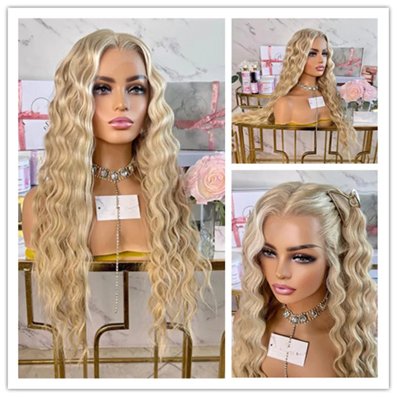 Synthetic Lace Front Wig Blonde Wigs for Woman Lady Deep Wave Lace Front Wigs Caramel Golden Blonde Wig Glueless Cosplay Sale