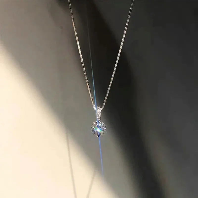 Sterling Silver Round Zircon Necklace
