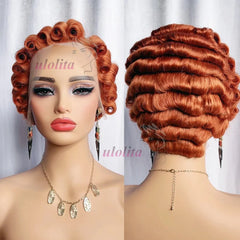 Short Curly Wigs Transparent 13x4 Lace Frontal Wig Natural Burgundy Piano Color Human Hair Wigs for Balck Women Perruque Catalin