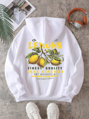 Premium Fresh Lemons Hoodies Womens Fruit Printing Sweatshirts Warm Fleece Tops Soft Comfortable Pullovers Casual Female Clothes