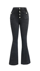 Flare Pants Women Mom Jeans Vintage Wide Leg Pants Denim High Waist Holes Pockets High Street Work Party Club Jeans Elegant Y2k