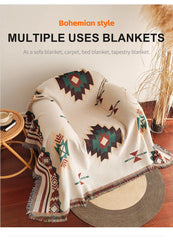Aztec Blanket, Oversized Boho Throw Blanket with Fringe, Southwestern Geometric Tapestry Vintage Woven Throw Blankets, Double-Si