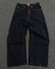 Hip Hop Y2K Jeans Mens  Retro Skull Embroidery Washed Women's Denim Pants New Straight Casual Loose Wide Leg Trouser Streetwear
