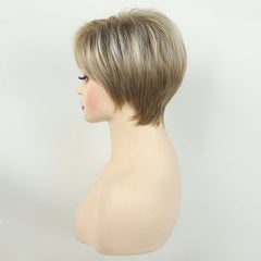 MSIWIGS Women's Short Pix Cut Blonde Straight Wig Natural Synthetic For White Lady Daily Wear High Tempreture Fiber