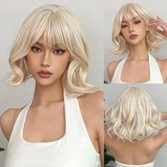 ALAN EATON Ombre Honey Brown Wigs Long Wavy Synthetic Wigs Middle Part Layered Hair Heat Resistant Realistic Fiber Wig Daily Use