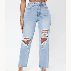 Mom Jeans Women Pant Long Pants Hollow Out Blue Elegant High Waist Pencil Elegant Wide Leg Streetwear Y2k Denim Trousers 2025