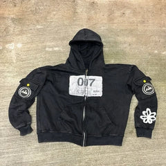 Y2K Fashion Hoodie New Gothic Oversize Pattern Print Embroidery Zipper Hoodie Coat Womens Loose Sweatshirt Couple Casual Hoodie