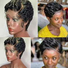Short Curly Wigs Transparent 13x4 Lace Frontal Wig Natural Burgundy Piano Color Human Hair Wigs for Balck Women Perruque Catalin
