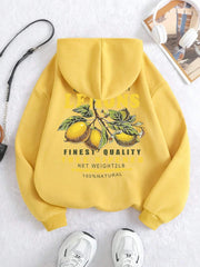 Premium Fresh Lemons Hoodies Womens Fruit Printing Sweatshirts Warm Fleece Tops Soft Comfortable Pullovers Casual Female Clothes