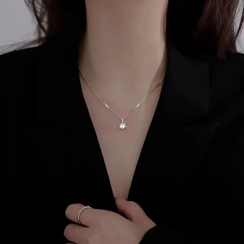 Sterling Silver Round Zircon Necklace