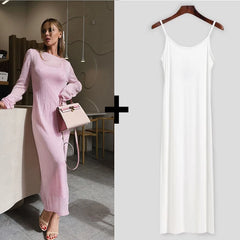 Elastic Knit Long Dresses