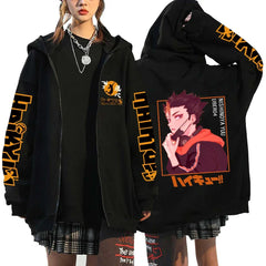 Haikyuu Japan Anime Zip Up Hoodie Karasuno High School Hooded Men Women Sweatshirts Harajuku Autumn Winter Zipper Pullover