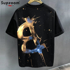 Supzoom New Arrival Summer High Street Splash Ink Printing Neutral O-neck Casual Heavy Texture Cotton Ins Loose Men T shirt