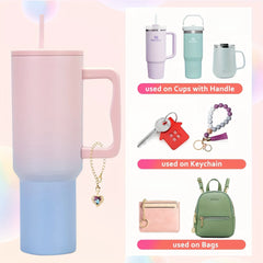 2pcs/pack Heart-Shaped Crystal Charms For Tumblers, 0.59inch Golden Chain Cup Accessories, Beverage Identifier For Stanley Cups