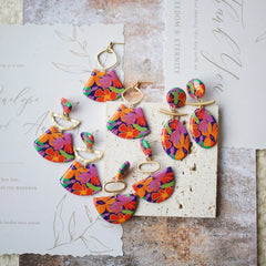 Trendy Fashion Rose Floral Dangle Pendant Enamel With Metal Parts Handmade Polymer Clay Earrings Sets Women's Accessories Gifts