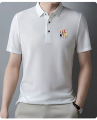 New style ice silk jacquard polo shirt short sleeve summer men's t-shirt casual business fashion stand collar t-shirt men