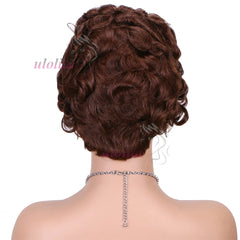 Short Curly Wigs Transparent 13x4 Lace Frontal Wig Natural Burgundy Piano Color Human Hair Wigs for Balck Women Perruque Catalin