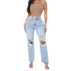 Mom Jeans Women Pant Long Pants Hollow Out Blue Elegant High Waist Pencil Elegant Wide Leg Streetwear Y2k Denim Trousers 2025