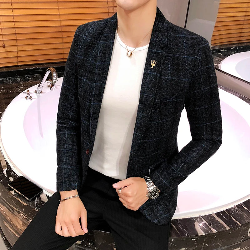 Men's Casual Plaid Suit