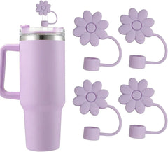 Flower Straw Covers Toppers for Stanley Cups 30&40 Oz Tumbler Accessories 4PCS Silicone Straw Caps 10mm 0.4in Straws