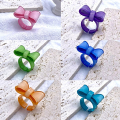 Resin Rings Dumpy Acrylic Rings Bowknot Rings Aesthetic Trendy Colorful Open Rings Statement Jewelry Bow Rings for Women
