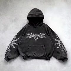 Y2K Fashion Hoodie New Gothic Oversize Pattern Print Embroidery Zipper Hoodie Coat Womens Loose Sweatshirt Couple Casual Hoodie