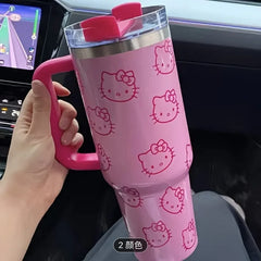 Stanley 40oz1200ml handle car mug mug with straw car ice cream mug cartoon kt cat cup.