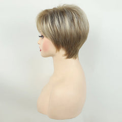 MSIWIGS Women's Short Pix Cut Blonde Straight Wig Natural Synthetic For White Lady Daily Wear High Tempreture Fiber
