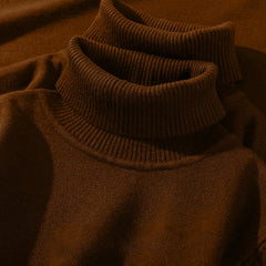 Men's Turtleneck Sweater Knitted Breathable Warm Rollneck Sweatshirts Vintage Pullover Solid Color Jumper Slim Fit Sweater
