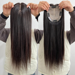 150% Density Human Hair Topper Silicon Skin Base Hairpieces with PU around  Remy Hair Silky Straight Skin Top Hair Toupee