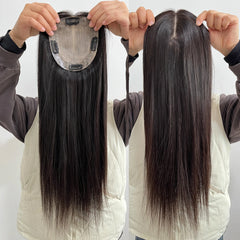 150% Density Human Hair Topper Silicon Skin Base Hairpieces with PU around  Remy Hair Silky Straight Skin Top Hair Toupee