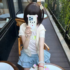 Rilakkuma Cute Cartoon Hoodie Zip-up Hoodie Teddy Bear Ears Long Sleeve Jacket Fashion Women's Casual Cardigan Cotton Clothing