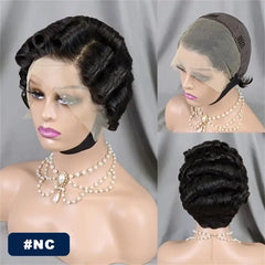 Short Curly Wigs Transparent 13x4 Lace Frontal Wig Natural Burgundy Piano Color Human Hair Wigs for Balck Women Perruque Catalin
