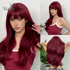 ALAN EATON Ombre Honey Brown Wigs Long Wavy Synthetic Wigs Middle Part Layered Hair Heat Resistant Realistic Fiber Wig Daily Use