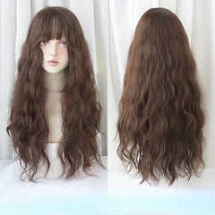 7JHH WIGS Shoulder Length Brown Wig for Women Daily Use High Density Synthetic Layered Brown Bob Wigs with Air Bangs
