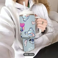 Stanley 40oz1200ml handle car mug mug with straw car ice cream mug cartoon kt cat cup.