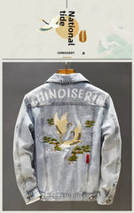 2023 Spring Vintage Embroidery Denim Jacket For Men Trendy Slim Fit Smooths Your Silhouette New Style Casual Clothing