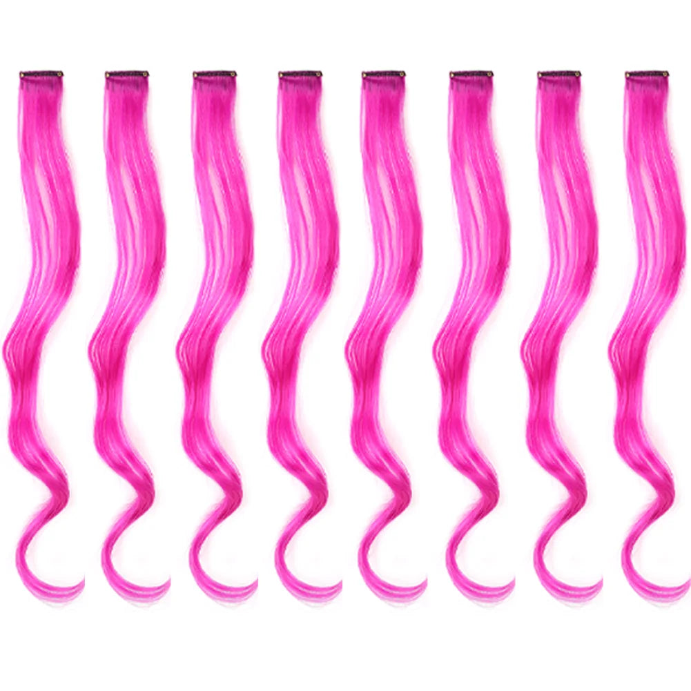 20 Inch Colourful Curly Wavy Party Highlights Clip in Synthetic Hairpieces 8 Pack Curly Colored Hair Extensions for Women