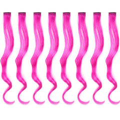 20 Inch Colourful Curly Wavy Party Highlights Clip in Synthetic Hairpieces 8 Pack Curly Colored Hair Extensions for Women