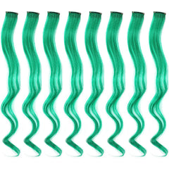 20 Inch Colourful Curly Wavy Party Highlights Clip in Synthetic Hairpieces 8 Pack Curly Colored Hair Extensions for Women